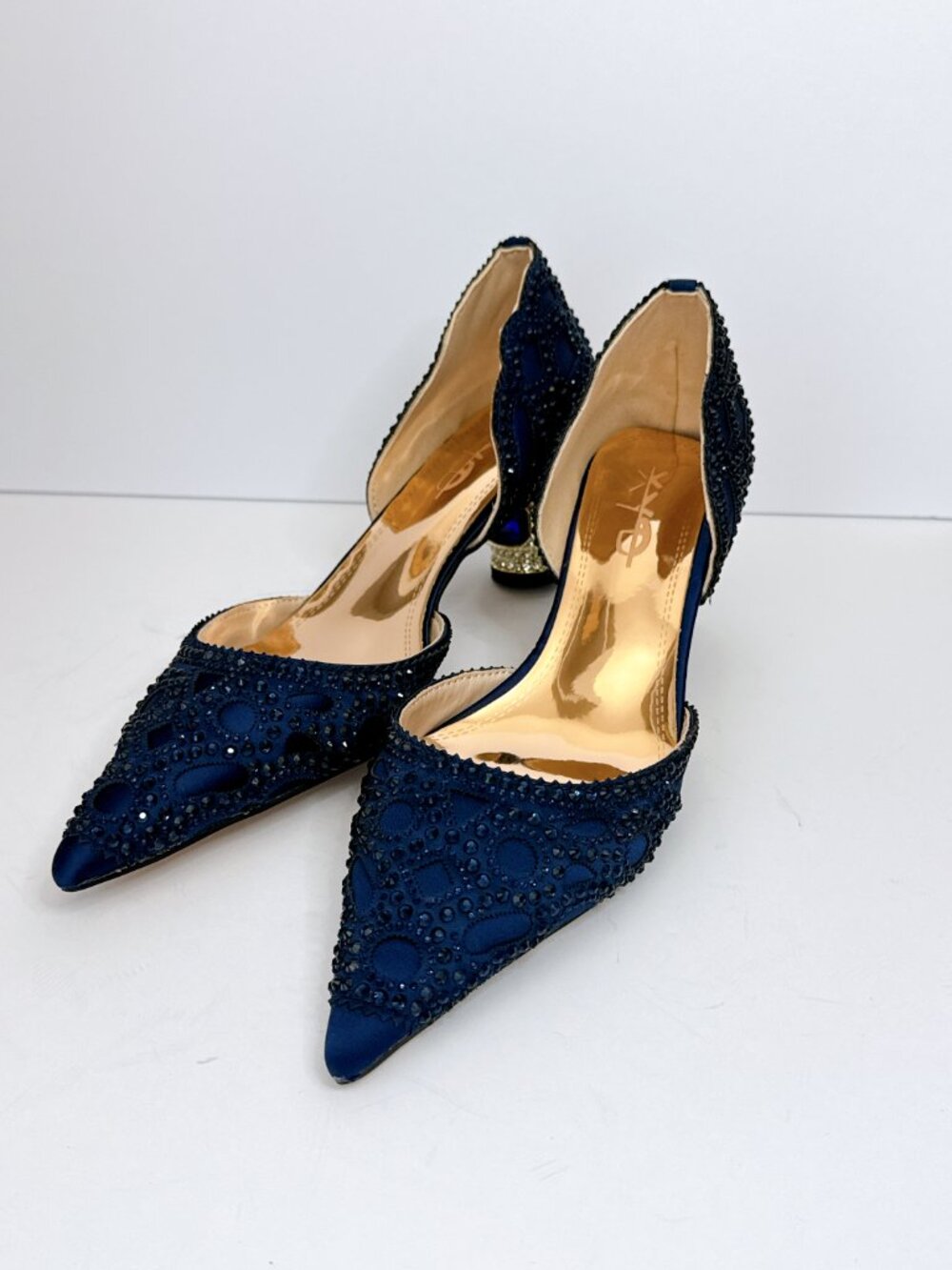 Size 7.5 D'Orsay Women’s Satin Pumps Pointed Toe Crystal Heels Rhinestone XYD